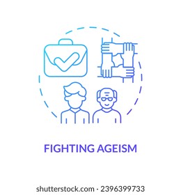 2D gradient fighting ageism thin line icon concept, isolated vector, blue illustration representing unretirement.