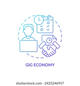 2D gradient gig economy icon, simple isolated vector, thin line illustration representing workplace trends.