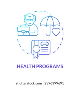 2D gradient health programs thin line icon concept, isolated vector, blue illustration representing unretirement.