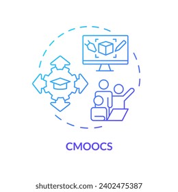 2D gradient icon cMOOCs concept, simple isolated vector, MOOC blue thin line illustration.