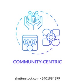 2D gradient icon community centric concept, simple isolated vector, MOOC blue thin line illustration.