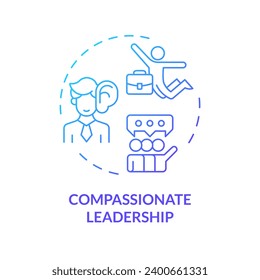 2D gradient icon compassionate leadership concept, isolated vector, mindful entrepreneurship thin line illustration.