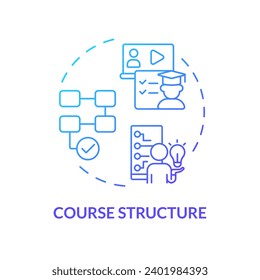 2D gradient icon course structure concept, simple isolated vector, MOOC blue thin line illustration.