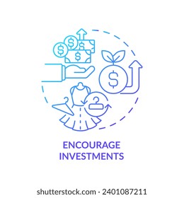 2D gradient icon encourage investments concept, simple isolated vector, sustainable fashion thin line blue illustration.