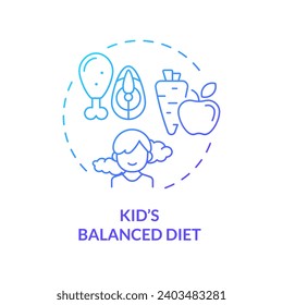 2D gradient icon kids balanced diet concept, isolated vector, illustration representing parenting children with health issues.