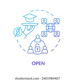 2D gradient icon open concept, simple isolated vector, MOOC blue thin line illustration.