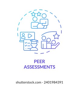 2D gradient icon peer assessments concept, simple isolated vector, MOOC blue thin line illustration.