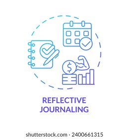 2D gradient icon reflective journaling concept, isolated vector, mindful entrepreneurship thin line illustration.