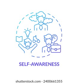 2D gradient icon self awareness concept, isolated vector, mindful entrepreneurship thin line illustration.