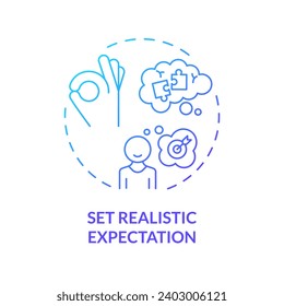 2D gradient icon set realistic expectations concept, isolated vector, illustration representing parenting children with health issues.