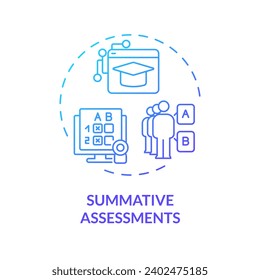 2D gradient icon summative assessments concept, simple isolated vector, MOOC blue thin line illustration.