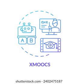 2D gradient icon xMOOCs concept, simple isolated vector, MOOC blue thin line illustration.