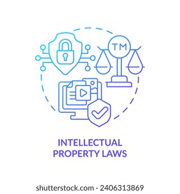 2D gradient intellectual property laws icon, simple isolated vector, cyber law thin line illustration.