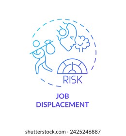 2D gradient job displacement icon, creative isolated vector, thin line blue illustration representing cognitive computing.