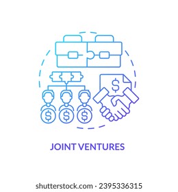 2D gradient joint ventures icon, isolated vector, foreign direct investment thin line illustration.