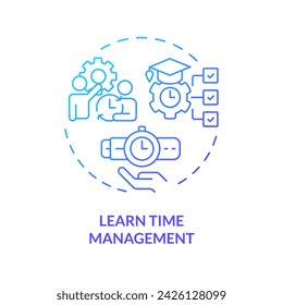 2D gradient learn time management icon, creative isolated vector, thin line illustration representing extracurricular activities.