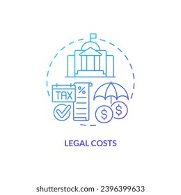 2D gradient legal costs thin line icon concept, isolated vector, blue illustration representing product liability.