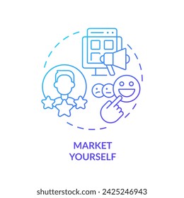 Icono de mercado de gradiente 2D, vector aislado simple, ilustración de línea delgada que representa las tendencias del lugar de trabajo.