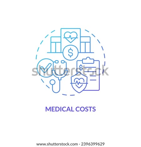 2D gradient medical costs thin line icon concept, isolated vector, blue illustration representing product liability.