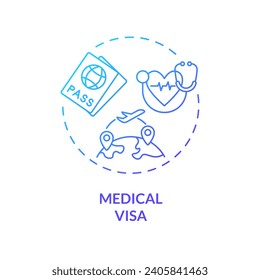 2D gradient medical visa icon, simple isolated vector, medical tourism thin line illustration.