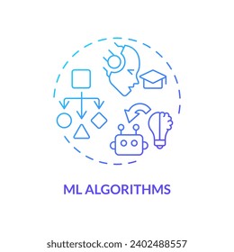 2D gradient ML algorithms icon, isolated vector, AI engineer creative thin line illustration