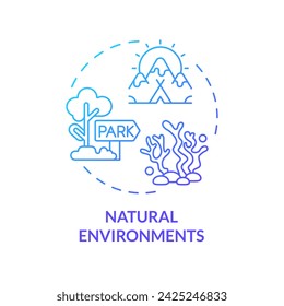 2D gradient natural environments icon, creative isolated vector, thin line illustration representing environmental psychology.