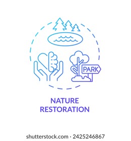 2D gradient nature restoration icon, creative isolated vector, thin line illustration representing environmental psychology.