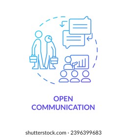 2D gradient open communication thin line icon concept, isolated vector, blue illustration representing unretirement.