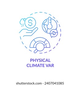 2D gradient physical climate VaR icon, simple isolated vector, climate metrics thin line illustration.