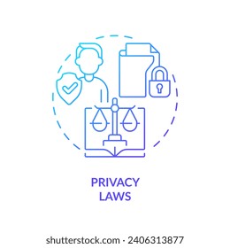 2D gradient privacy laws icon, simple isolated vector, cyber law thin line illustration.