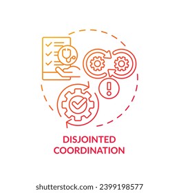 2D gradient red icon disjointed coordination concept, isolated vector, health interoperability resources thin line illustration.