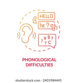 2D gradient red icon phonological difficulties concept, simple isolated vector, dyslexia thin linear illustration