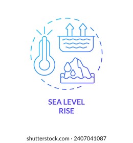 2D gradient sea level rise icon, simple isolated vector, climate metrics thin line illustration.