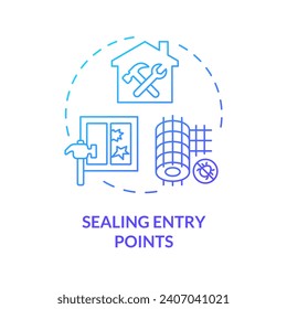 2D gradient sealing entry points icon, isolated vector, integrated pest management thin line illustration.
