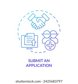 2D gradient submit an application icon, creative isolated vector, thin line illustration representing agricultural clusters.