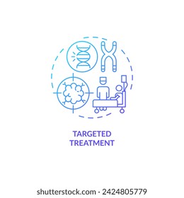 Icono de tratamiento dirigido con gradiente 2D, vector aislado simple, ilustración delgada de línea azul que representa la terapia celular.