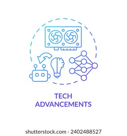 2D gradient tech advancements icon, isolated vector, AI engineer creative thin line illustration