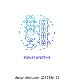 2D gradient tower systems icon representing vertical farming and hydroponics concept, isolated vector, thin line illustration.