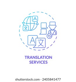 2D gradient translation services icon, simple isolated vector, medical tourism thin line illustration.