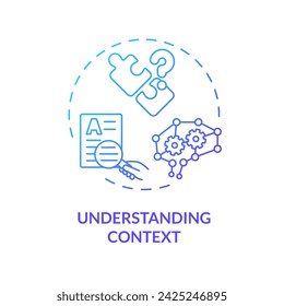 2D gradient understanding context icon, creative isolated vector, thin line blue illustration representing cognitive computing.