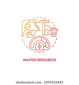 2D gradient wasted resources thin line icon concept, isolated vector, illustration representing overproduction.