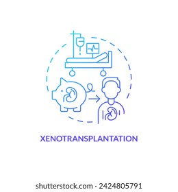 2D-Gradienten-Xenotransplantation-Symbol, einfacher isolierter Vektor, dünne blaue Linie, die Zelltherapie darstellt.