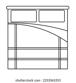 2D graphic image of the top of a single bed. Complete bed with mattress and blanket. Drawn using CAD in black and white.