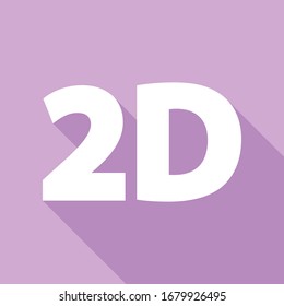 2d Grafikzeichen. Weißes Symbol mit langem Schatten auf violettem Hintergrund. Illustration.