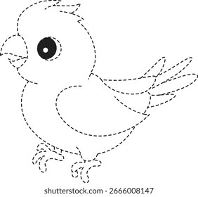 2d Happy chirpy bird dot-to-dot tracing illustration for children, perfect for educational materials, coloring pages, and preschool activity worksheets.