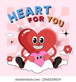 2d heart cartoon character design, love and valentine's day concept, greeting card and background design, heart shape icon and symbol