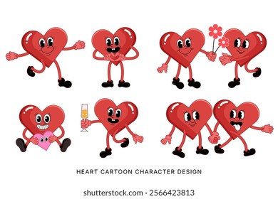 2d heart cartoon character design, love and valentine's day concept, greeting card and background design, heart shape icon and symbol