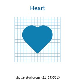 2D heart shape in mathematics. Blue heart shape drawing for kids isolated on white background