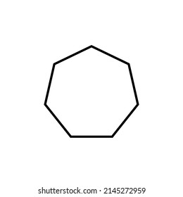 2D heptagon shape in mathematics. Black heptagon shape drawing for kids isolated on white background