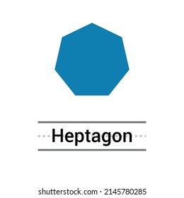 2D heptagon shape in mathematics. Blue heptagon shape drawing for kids isolated on white background